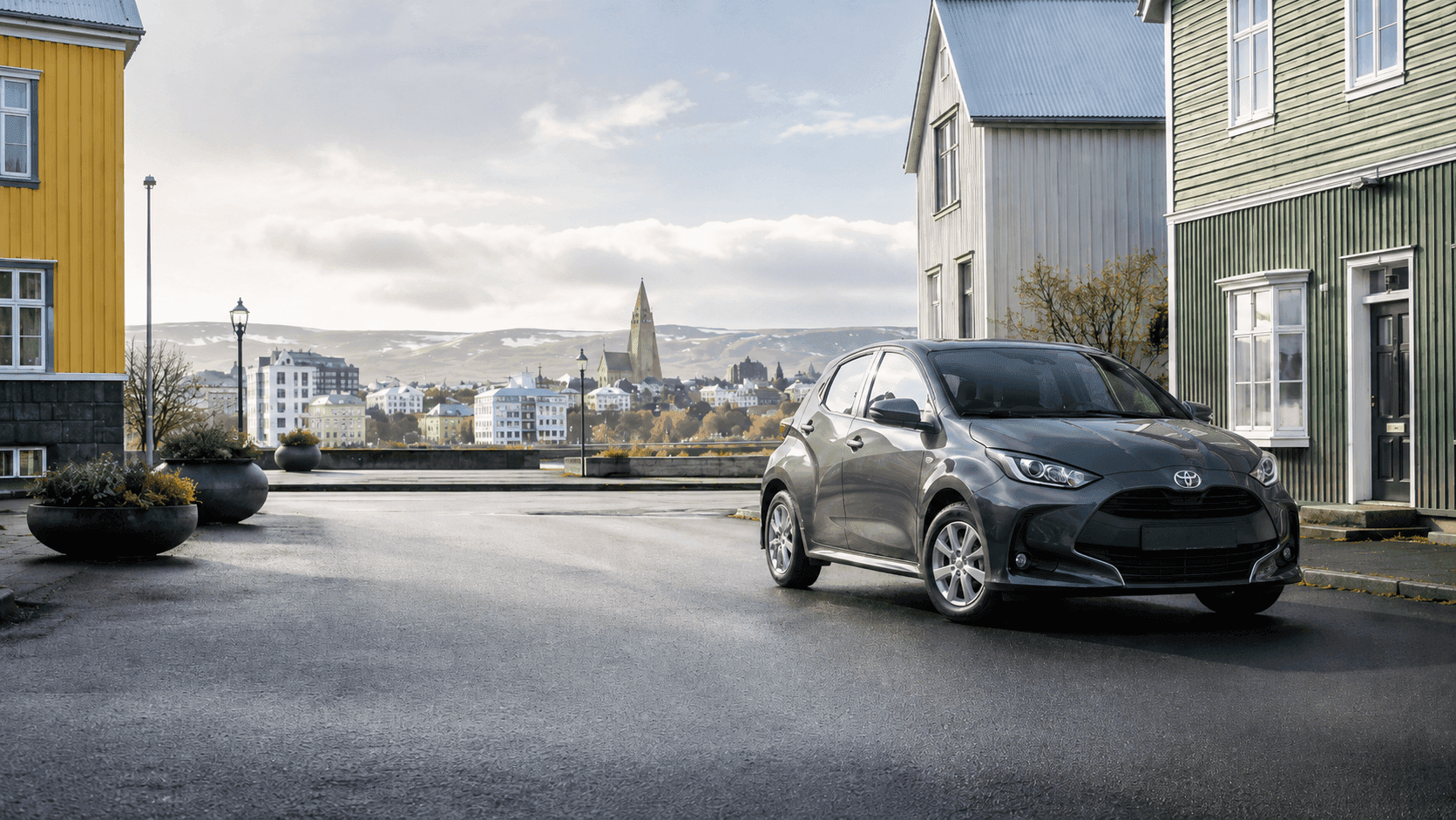 Image of a small car parked in Reykjavik Iceland